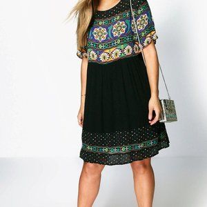 boohoo Plus Retro Print Smock Dress NWT
